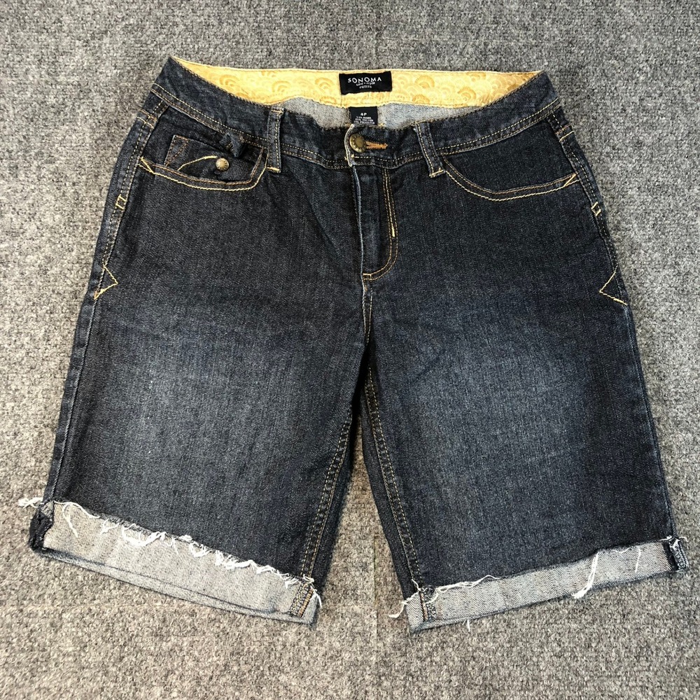 Sonoma‎ Denim  Jean Shorts Dark Wash Womens Casual Cuffed Size 4P